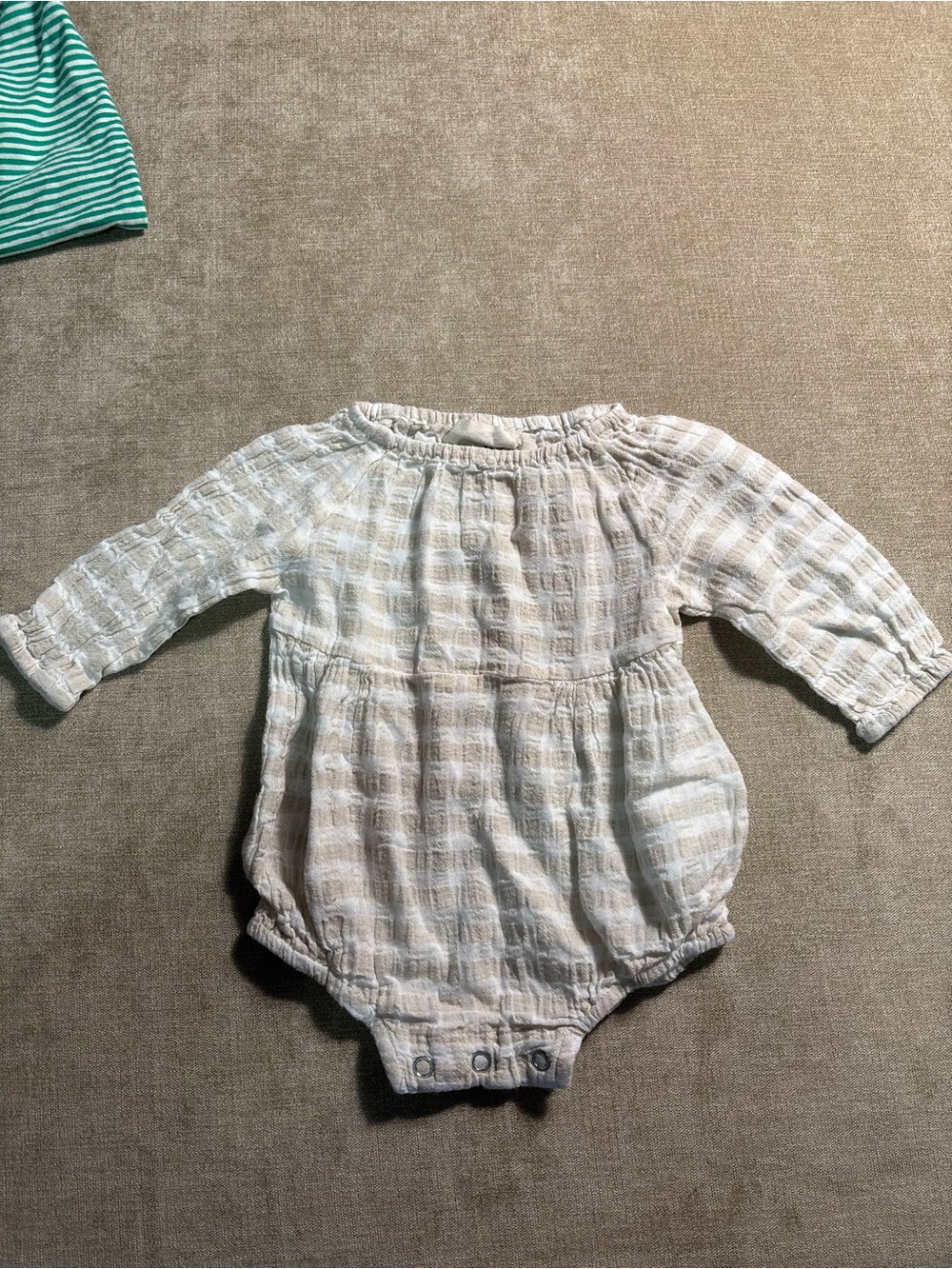 Neutral Stripe Cotton Baby Romper - Long Sleeve